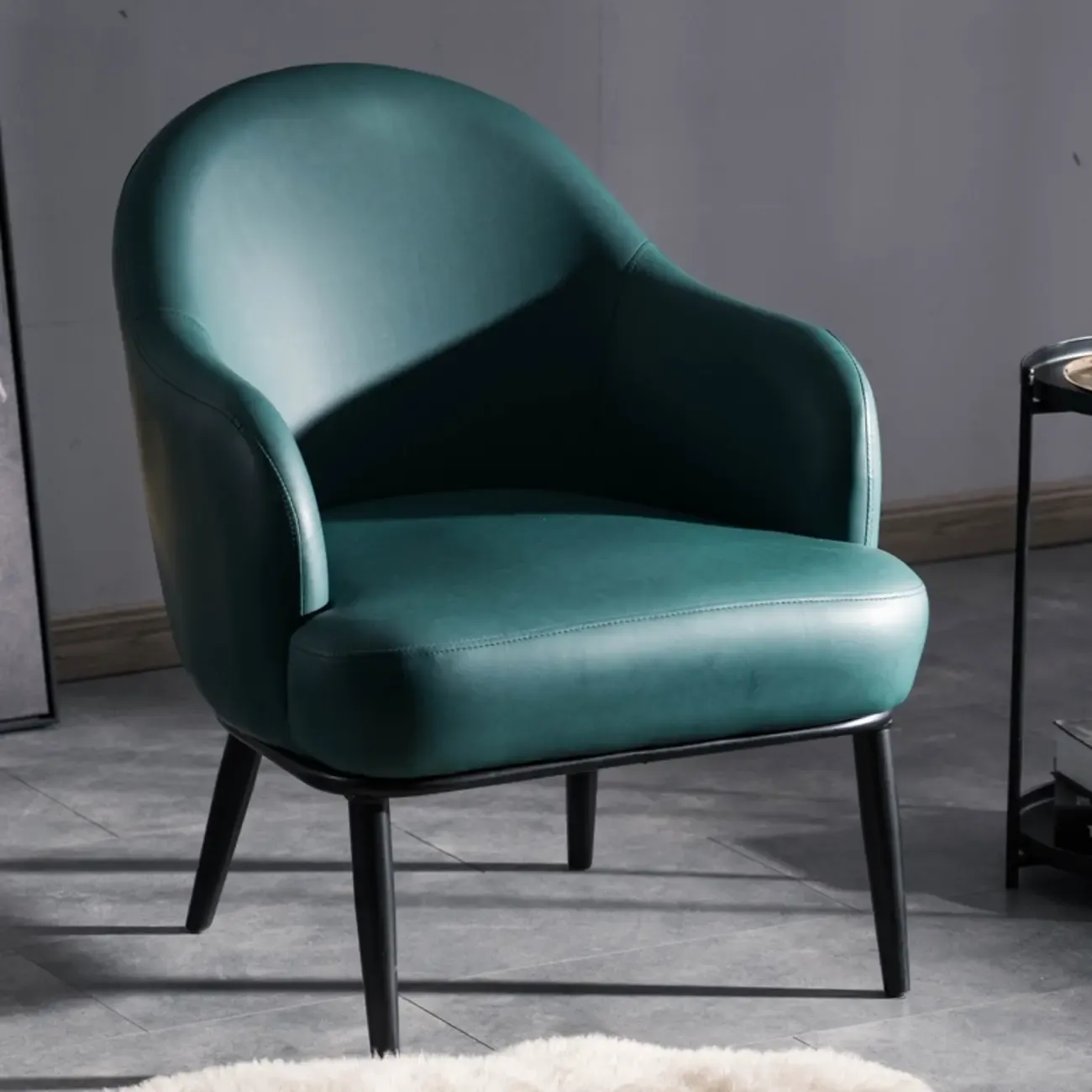 Modern Barrel Chair Faux Leather Living Room Image - 11