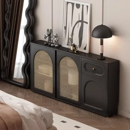 Modern Black Slab Cabinet Sideboard with Storage Image - 1