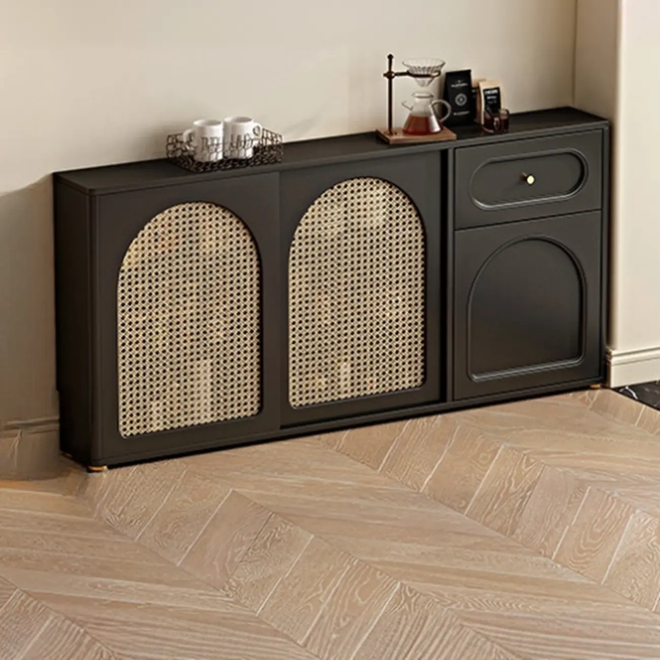 Modern Black Slab Cabinet Sideboard with Storage Image - 2 | homeyfad