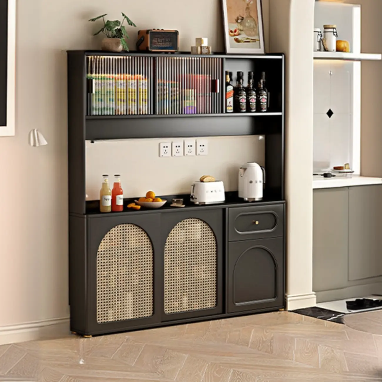 Modern Black Slab Cabinet Sideboard with Storage Image - 3 | homeyfad