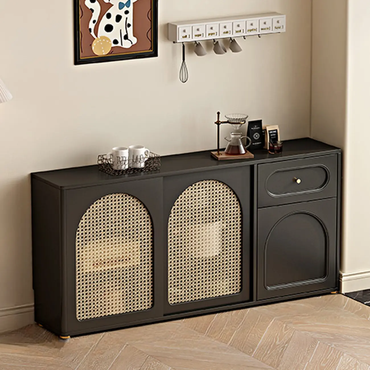 Modern Black Slab Cabinet Sideboard with Storage Image - 5 | homeyfad