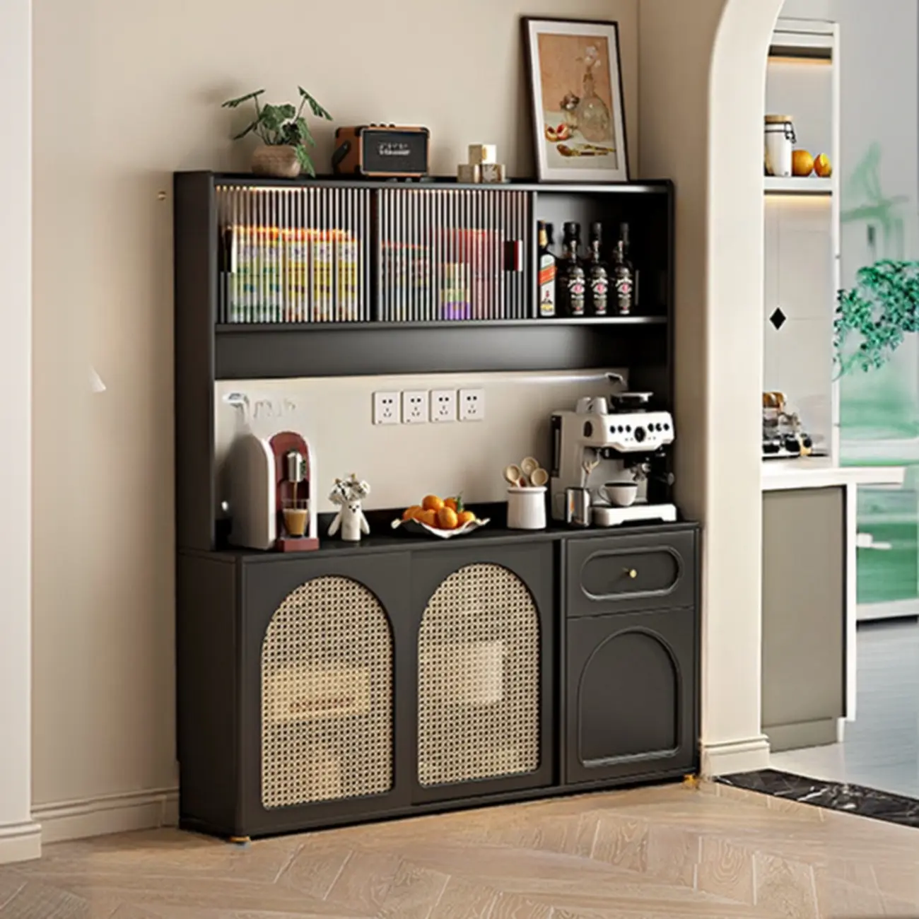 Modern Black Slab Cabinet Sideboard with Storage Image - 7 | homeyfad