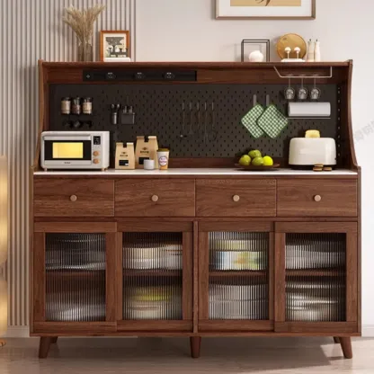 Modern Slab Buffet with Stone Countertop and Sliding Doors Image - 1