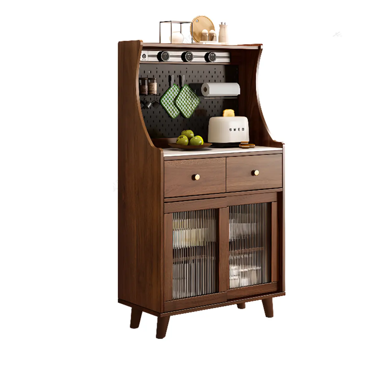 Modern Slab Buffet with Stone Countertop and Sliding Doors Image - 2 | homeyfad