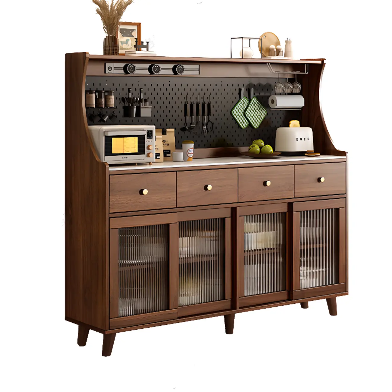 Modern Slab Buffet with Stone Countertop and Sliding Doors Image - 3 | homeyfad