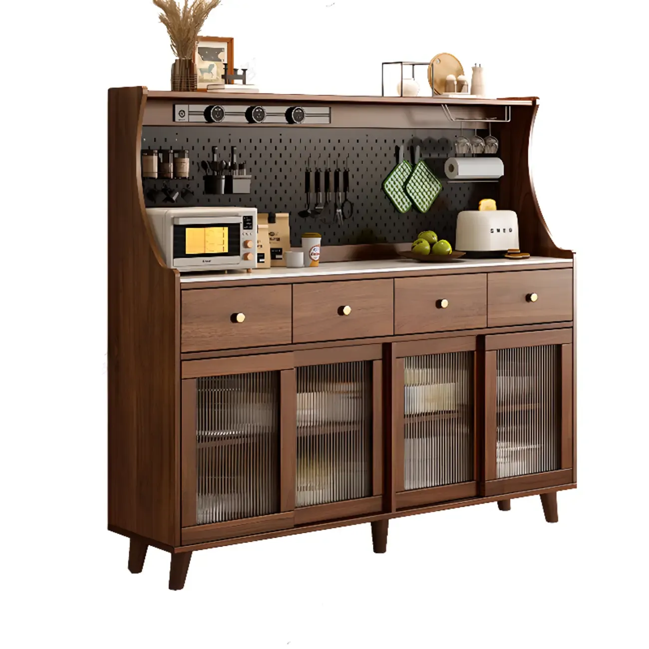 Modern Slab Buffet with Stone Countertop and Sliding Doors Image - 3