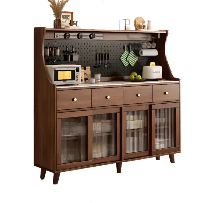 Modern Slab Buffet with Stone Countertop and Sliding Doors Image - 3