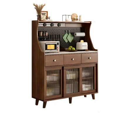 Modern Slab Buffet with Stone Countertop and Sliding Doors Image - 5