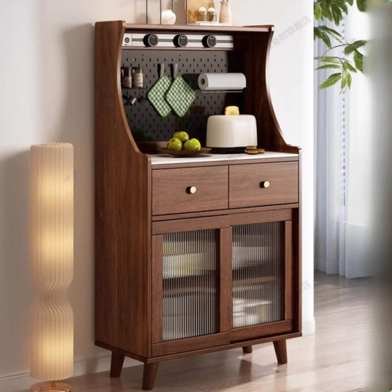 Modern Slab Buffet with Stone Countertop and Sliding Doors Image - 6 | homeyfad