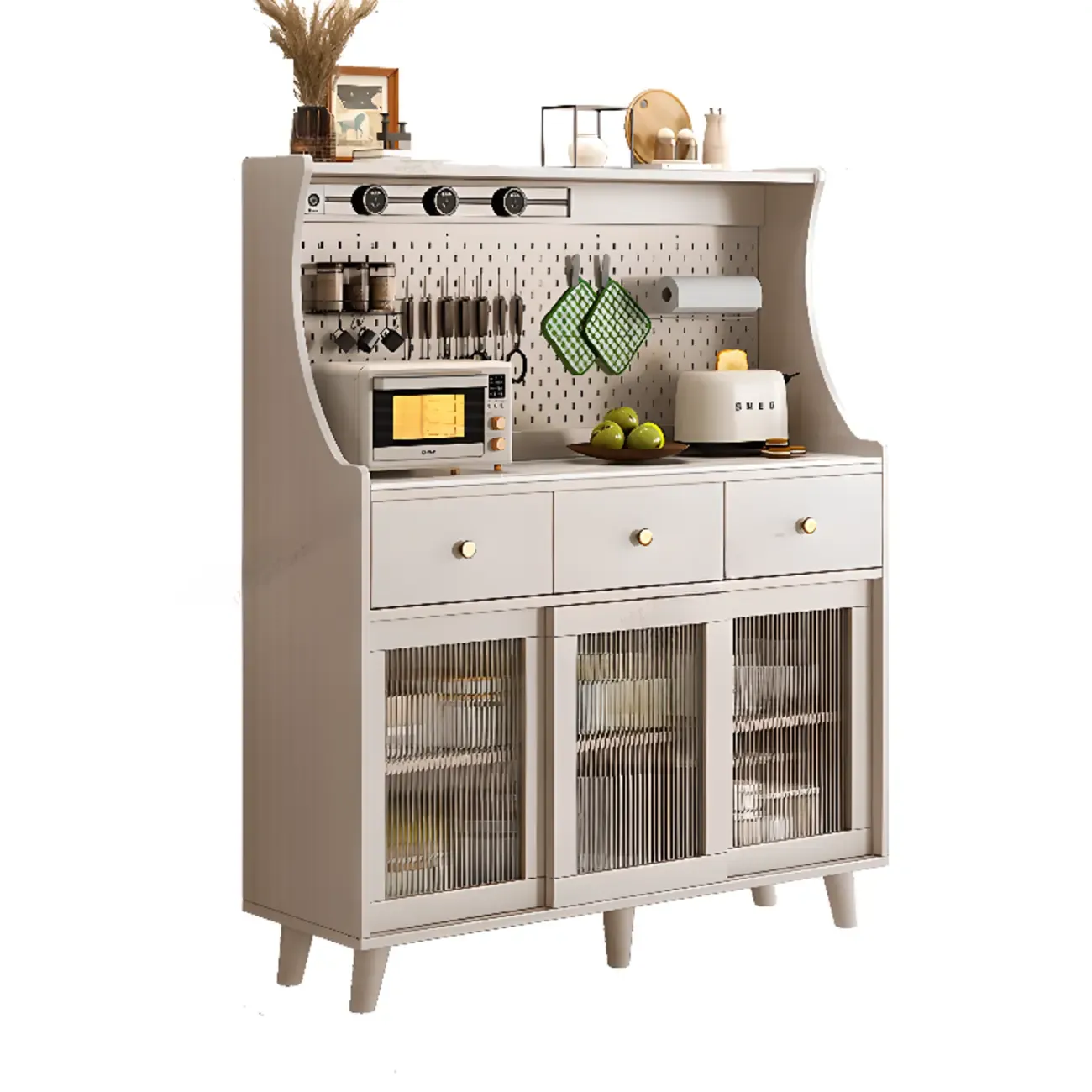 Modern Slab Buffet with Stone Countertop and Sliding Doors Image - 7