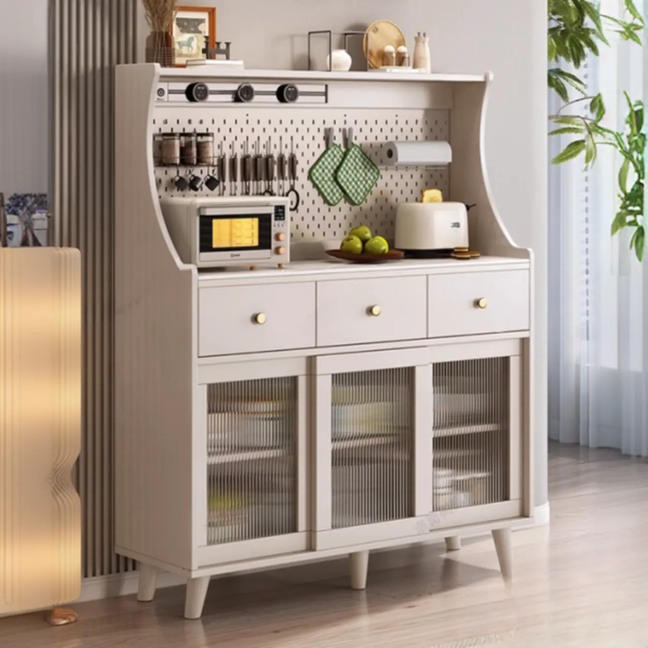 Modern Slab Buffet with Stone Countertop and Sliding Doors Image - 8 | homeyfad