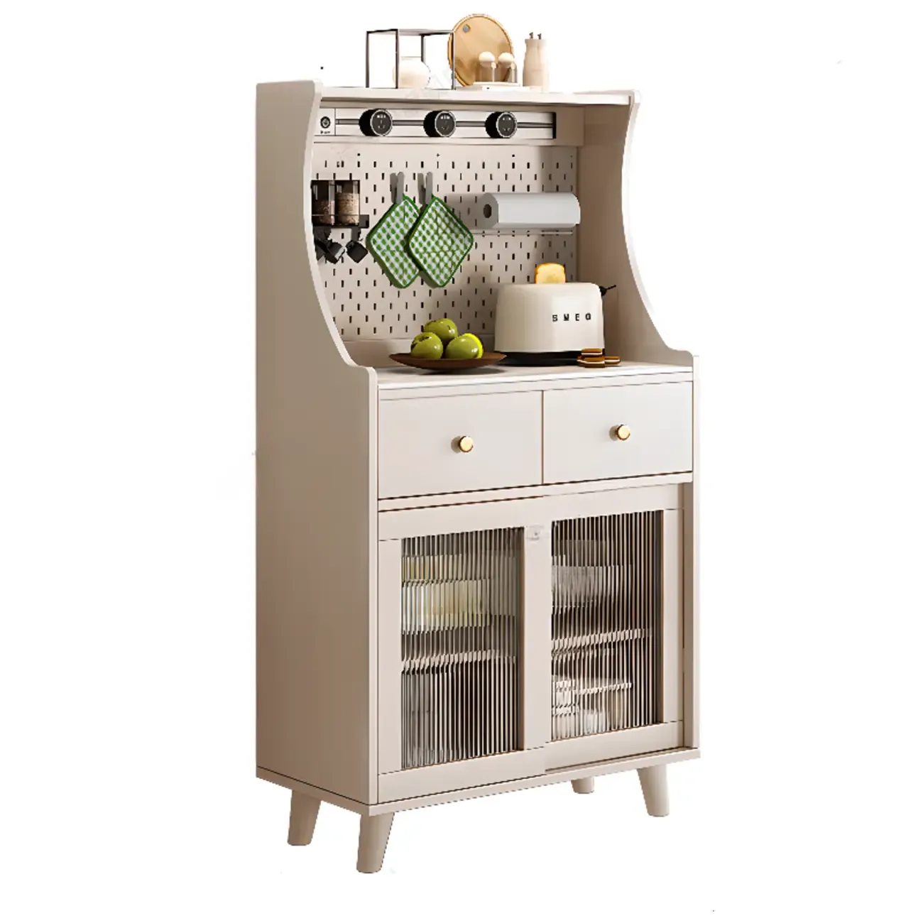 Modern Slab Buffet with Stone Countertop and Sliding Doors Image - 9