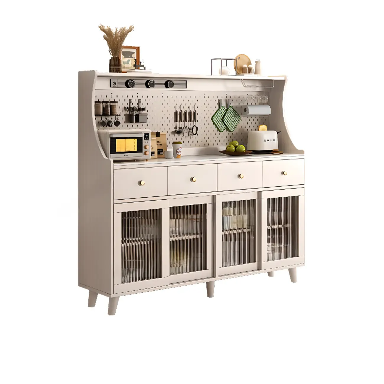 Modern Slab Buffet with Stone Countertop and Sliding Doors Image - 11