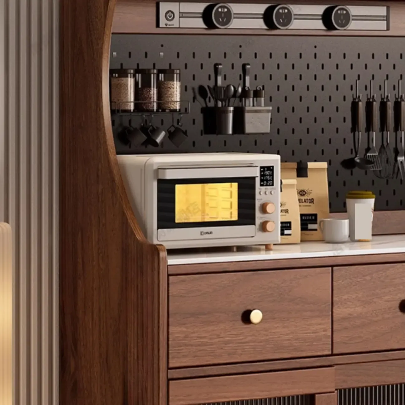 Modern Slab Buffet with Stone Countertop and Sliding Doors Image - 13