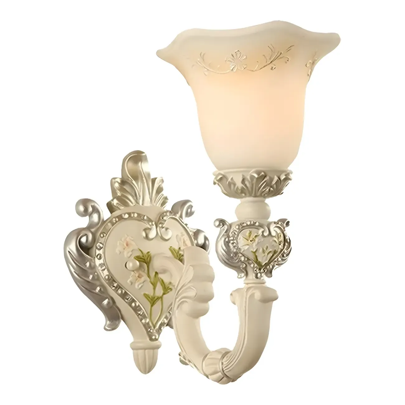 Vintage White Milky Glass Wall Sconce with Floral Design Image - 4
