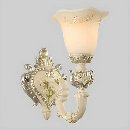 Vintage White Milky Glass Wall Sconce with Floral Design Image - 5