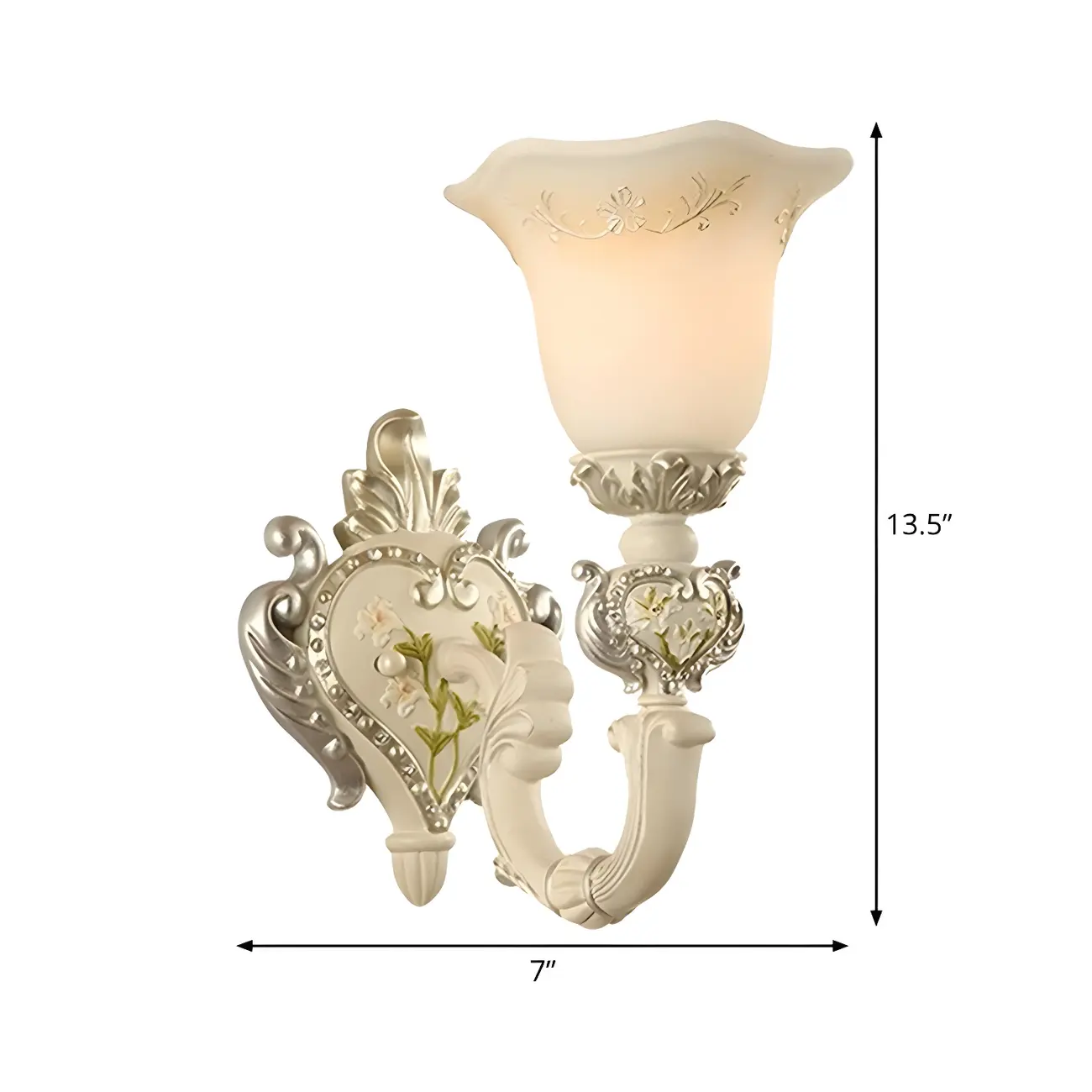 Vintage White Milky Glass Wall Sconce with Floral Design Image - 7 | homeyfad
