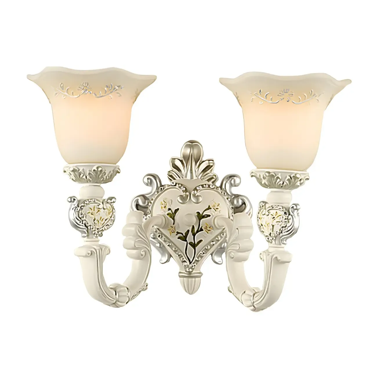 Vintage White Milky Glass Wall Sconce with Floral Design Image - 8