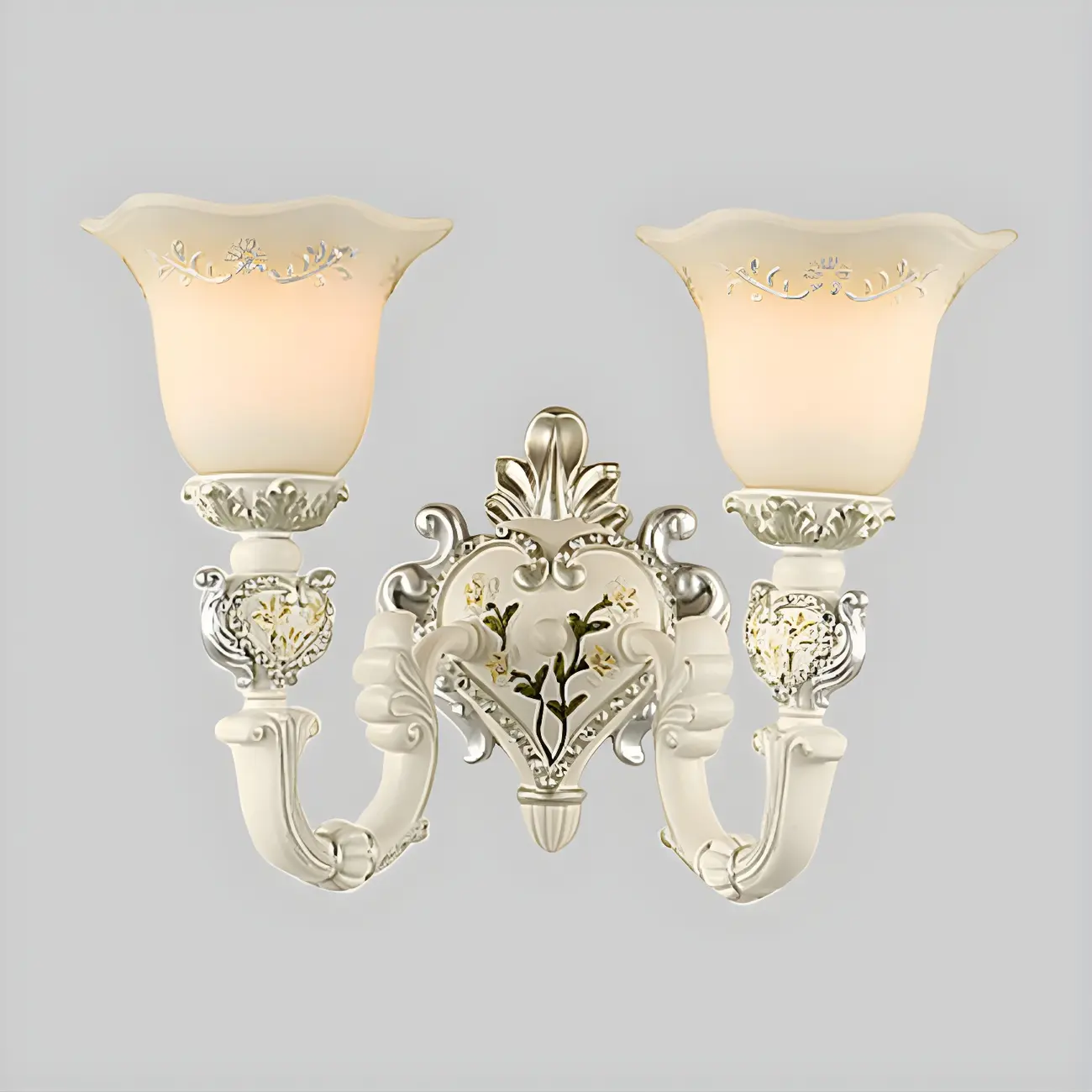 Vintage White Milky Glass Wall Sconce with Floral Design Image - 6 | homeyfad