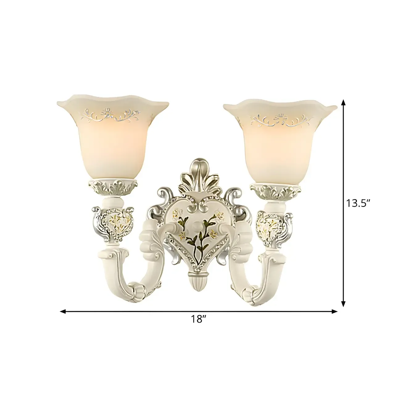 Vintage White Milky Glass Wall Sconce with Floral Design Image - 9