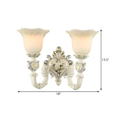 Vintage White Milky Glass Wall Sconce with Floral Design Image - 9