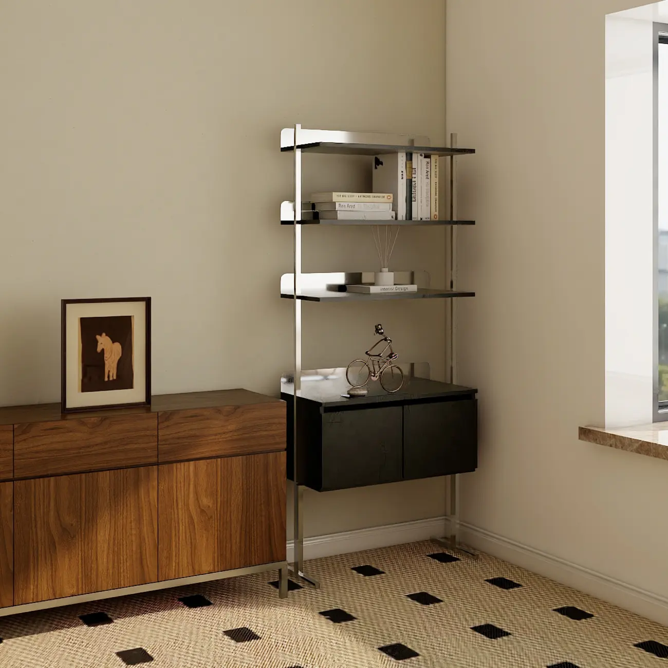 Modern Ladder Bookshelf with Storage Cabinet Image - 1 | homeyfad