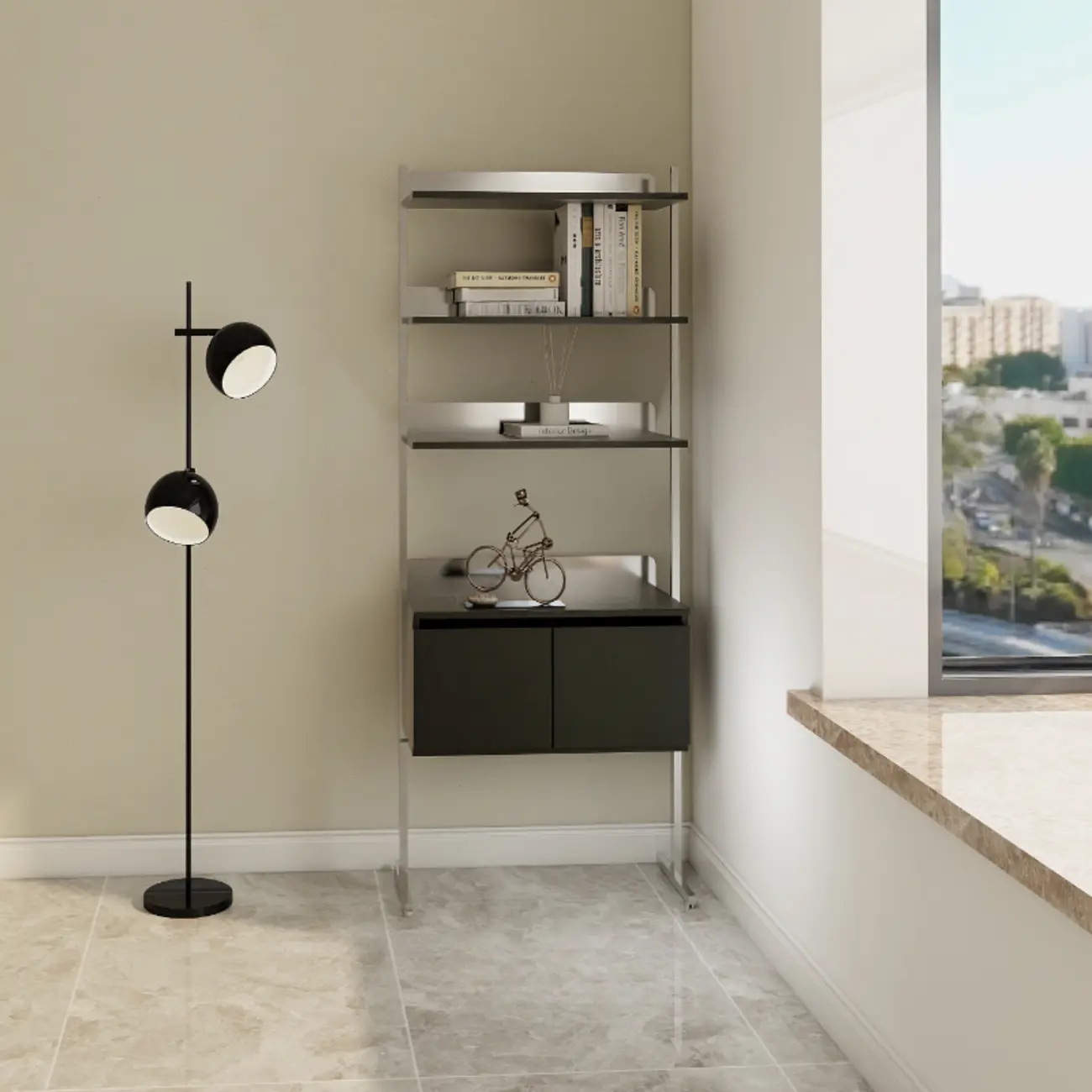 Modern Ladder Bookshelf with Storage Cabinet Image - 2 | homeyfad