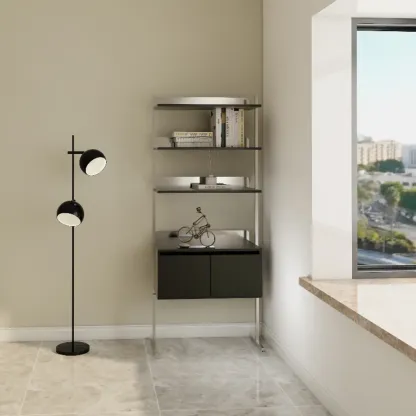 Modern Ladder Bookshelf with Storage Cabinet Image - 3