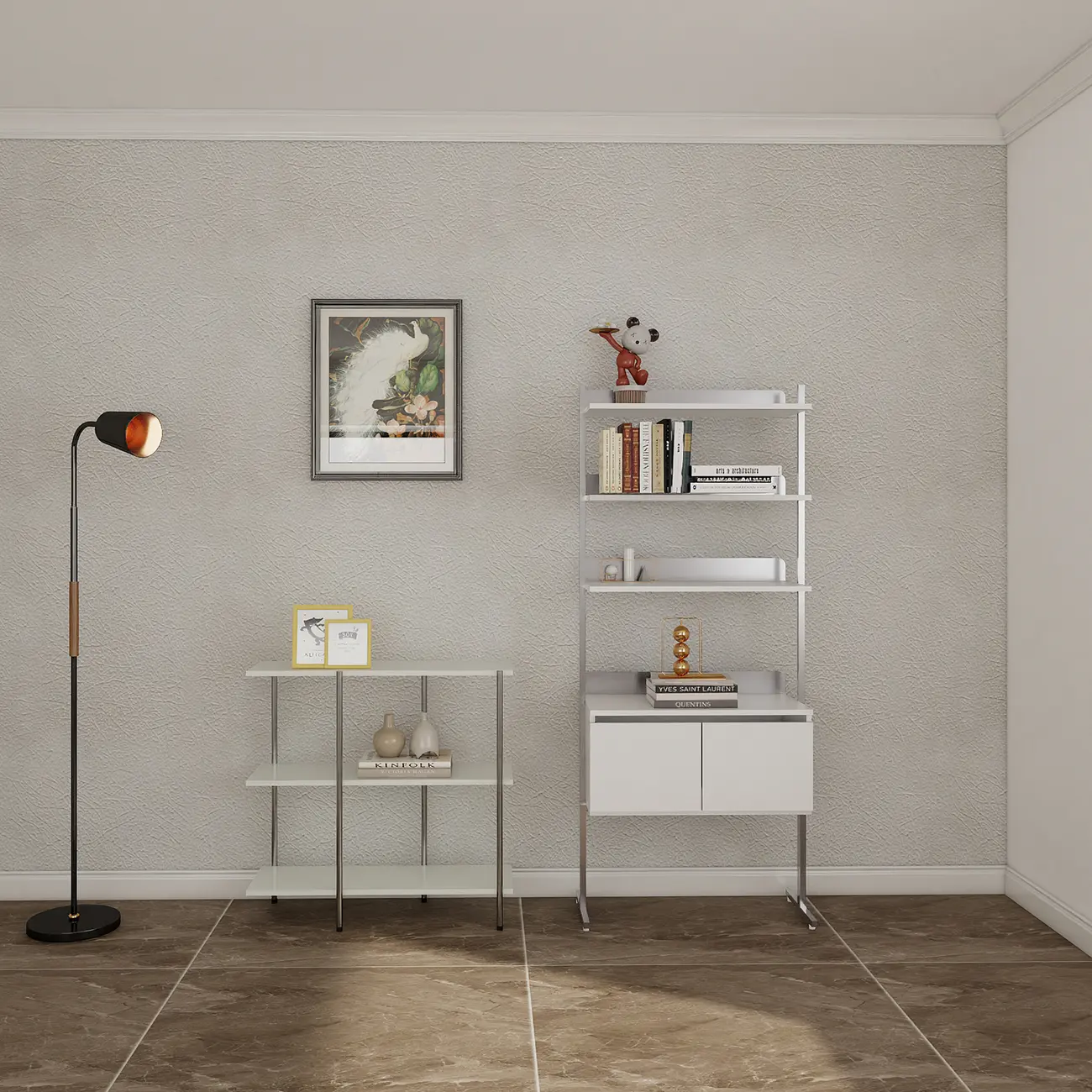 Modern Ladder Bookshelf with Storage Cabinet Image - 7 | homeyfad