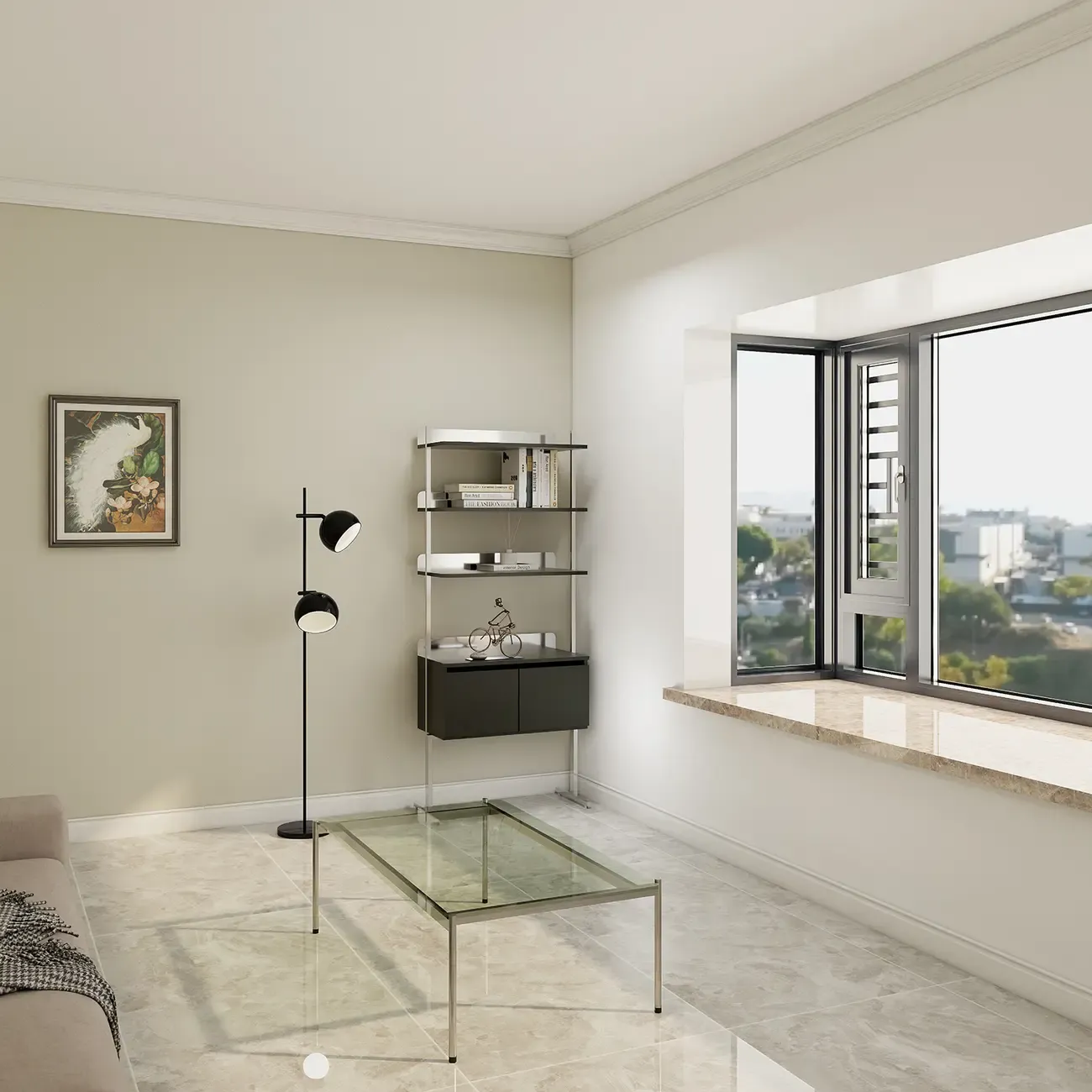 Modern Ladder Bookshelf with Storage Cabinet Image - 9