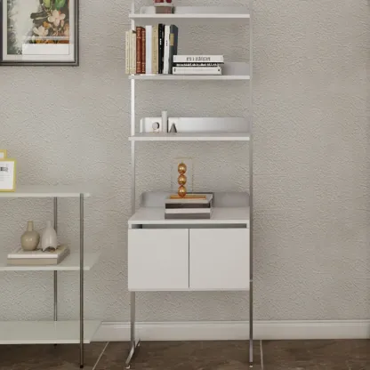 Modern Ladder Bookshelf with Storage Cabinet Image - 10