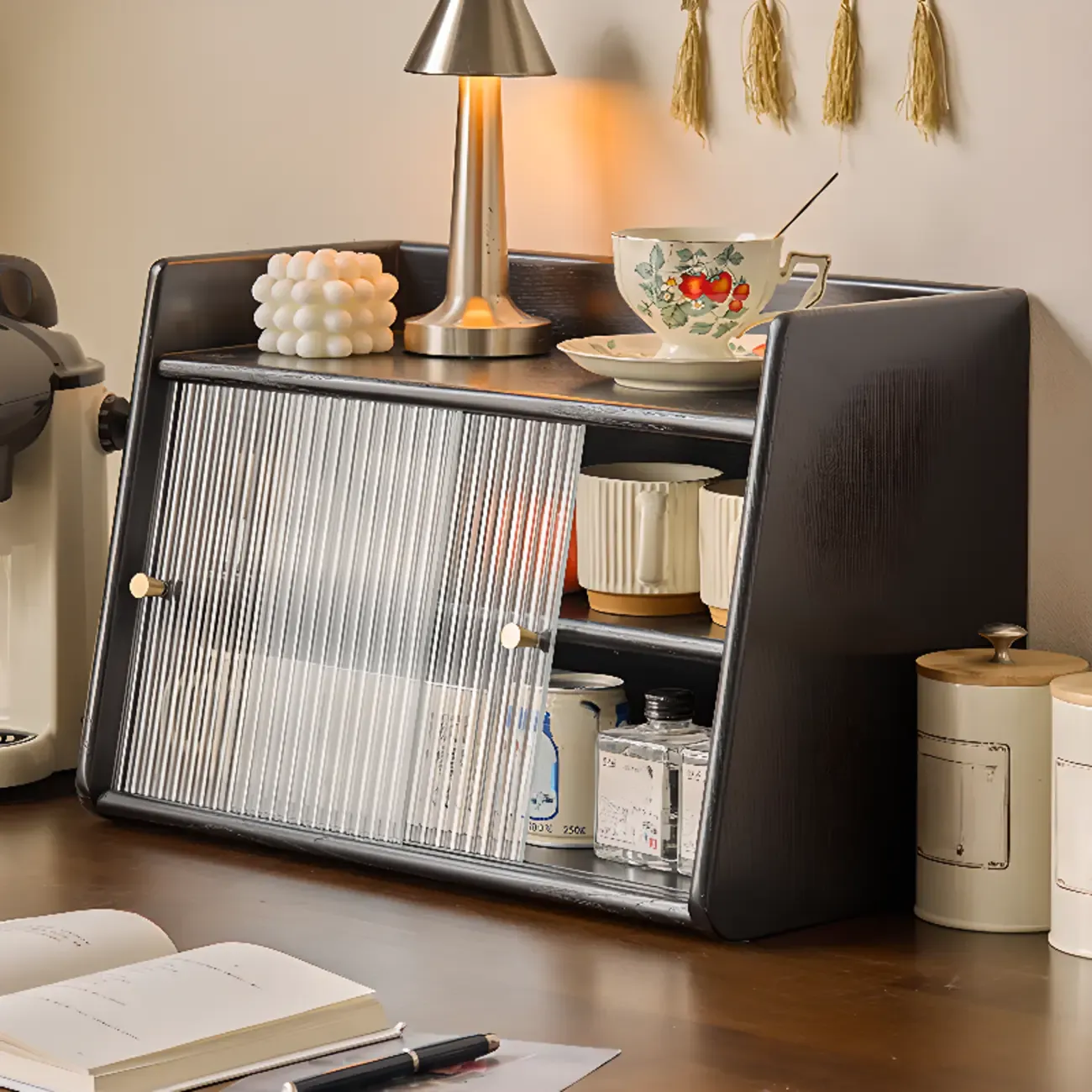 Modern Natural Wood Buffet with Sliding Doors Image - 2