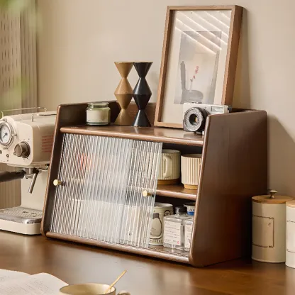 Modern Natural Wood Buffet with Sliding Doors Image - 3