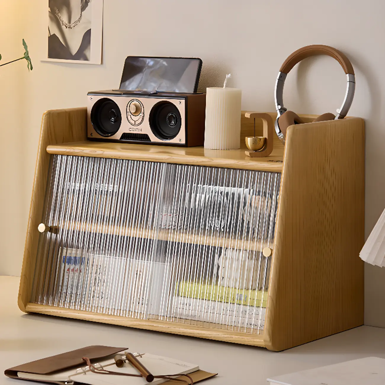 Modern Natural Wood Buffet with Sliding Doors Image - 5 | homeyfad