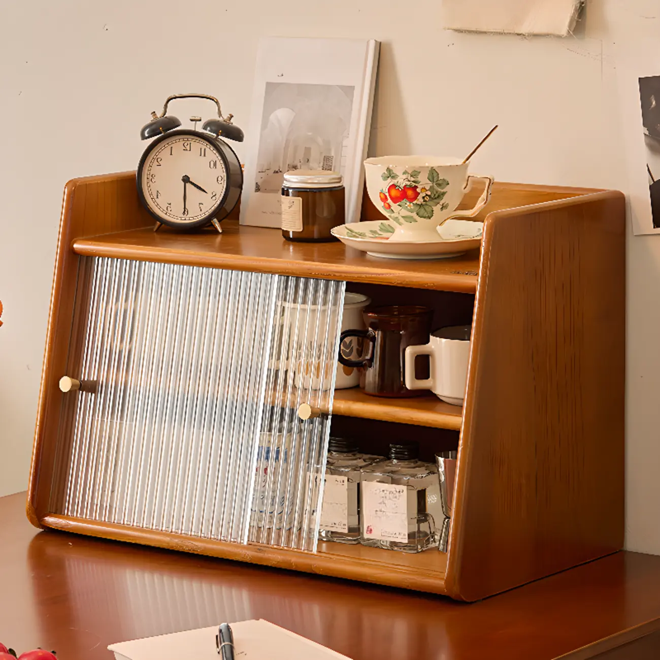 Modern Natural Wood Buffet with Sliding Doors Image - 7 | homeyfad