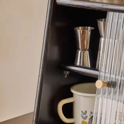 Modern Natural Wood Buffet with Sliding Doors Image - 11