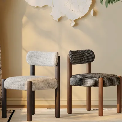 Modern Upholstered Fabric Wood Dining Chair Image - 1
