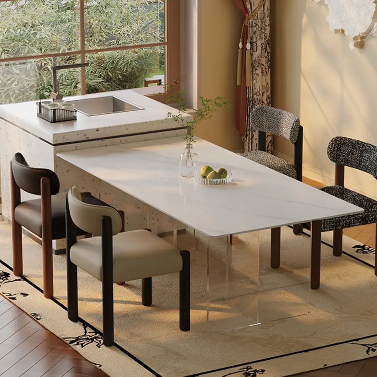 Modern Upholstered Fabric Wood Dining Chair Image - 4