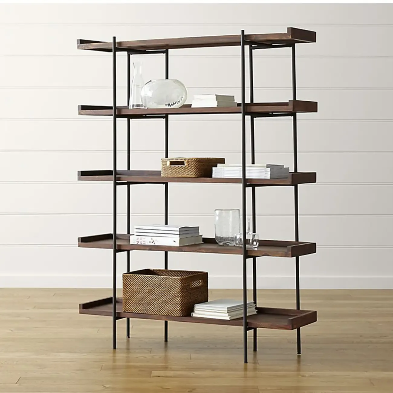 Contemporary Iron Brown Multi-tier Wood Etagere Bookcase Image - 4