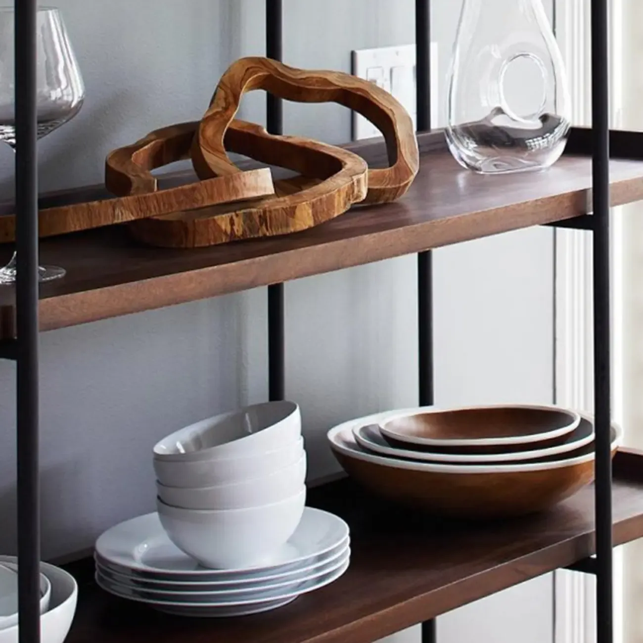 Contemporary Iron Brown Multi-tier Wood Etagere Bookcase Image - 6