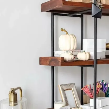 Contemporary Iron Brown Multi-tier Wood Etagere Bookcase Image - 8