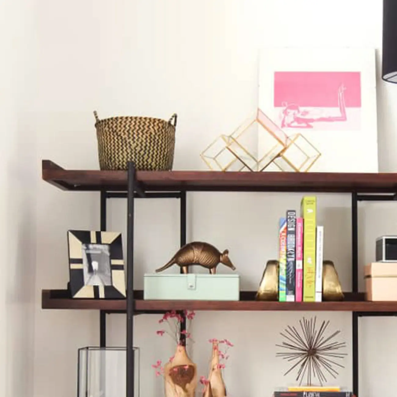 Contemporary Iron Brown Multi-tier Wood Etagere Bookcase Image - 10 | homeyfad