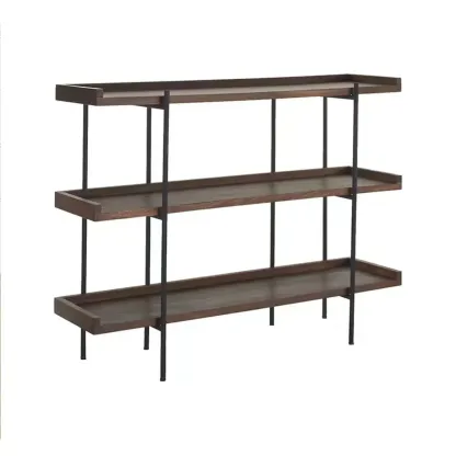 Contemporary Iron Brown Multi-tier Wood Etagere Bookcase Image - 11
