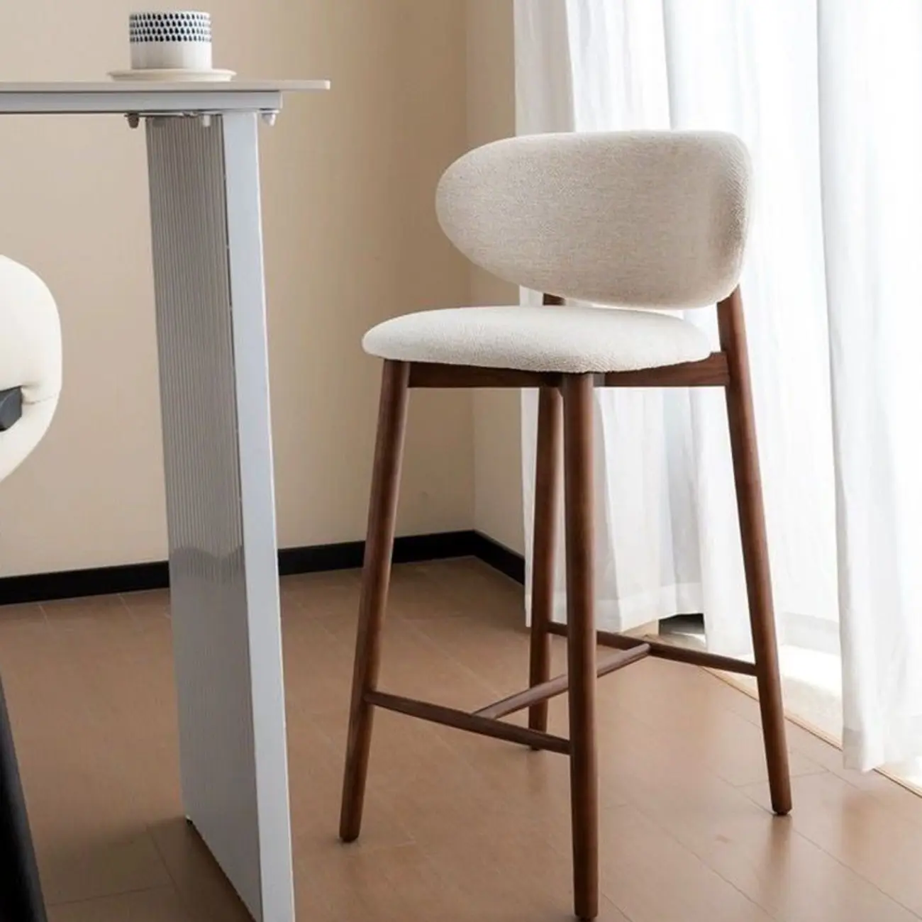 Counter Height Linen Fabric Upholstered Modern Bar Stools Image - 2 | homeyfad