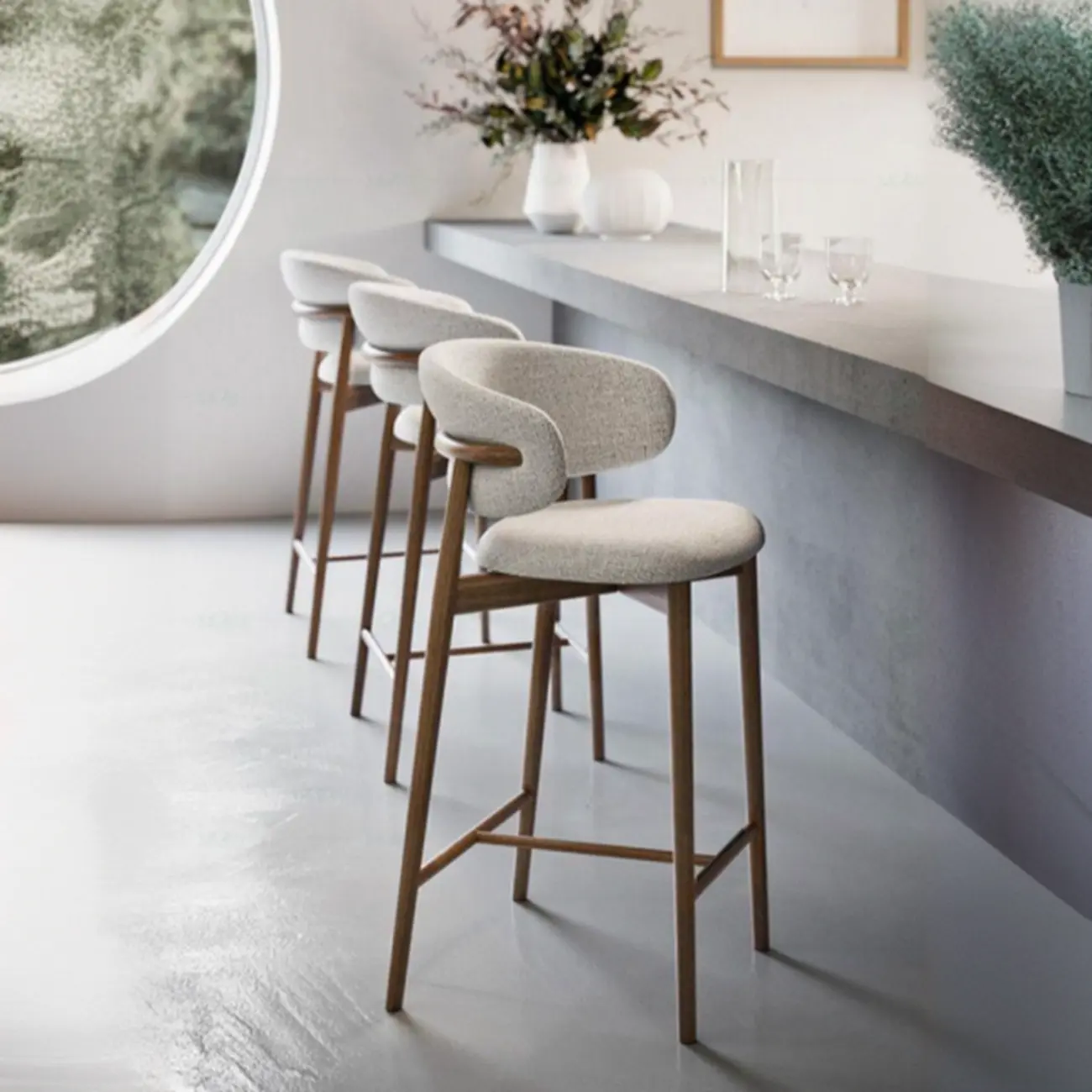 Counter Height Linen Fabric Upholstered Modern Bar Stools Image - 3 | homeyfad