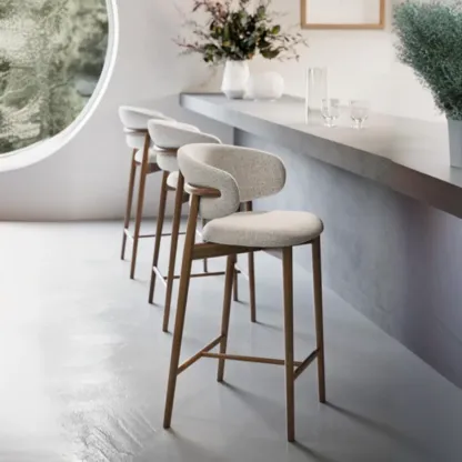 Counter Height Linen Fabric Upholstered Modern Bar Stools Image - 3