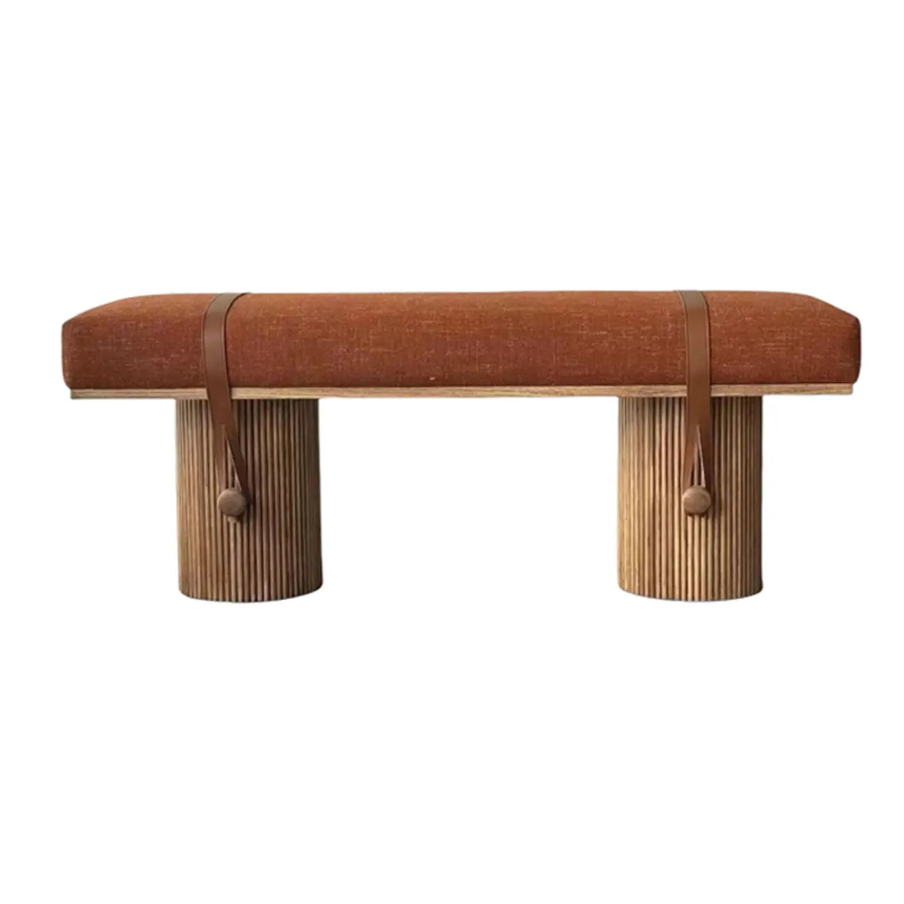 Mid-century Modern Orange Upholstered Wood Bedroom Bench Image - 7 | homeyfad