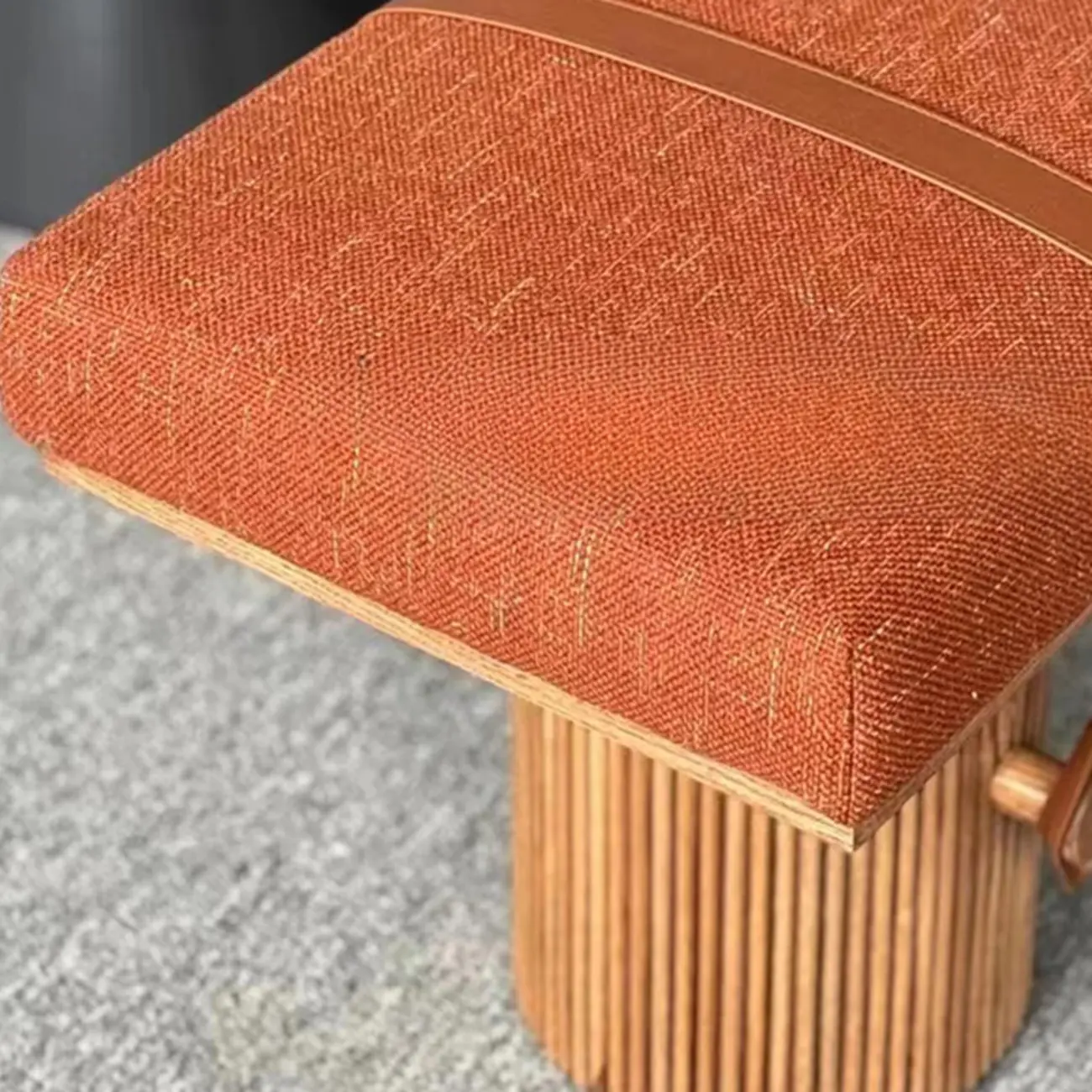 Mid-century Modern Orange Upholstered Wood Bedroom Bench Image - 8 | homeyfad