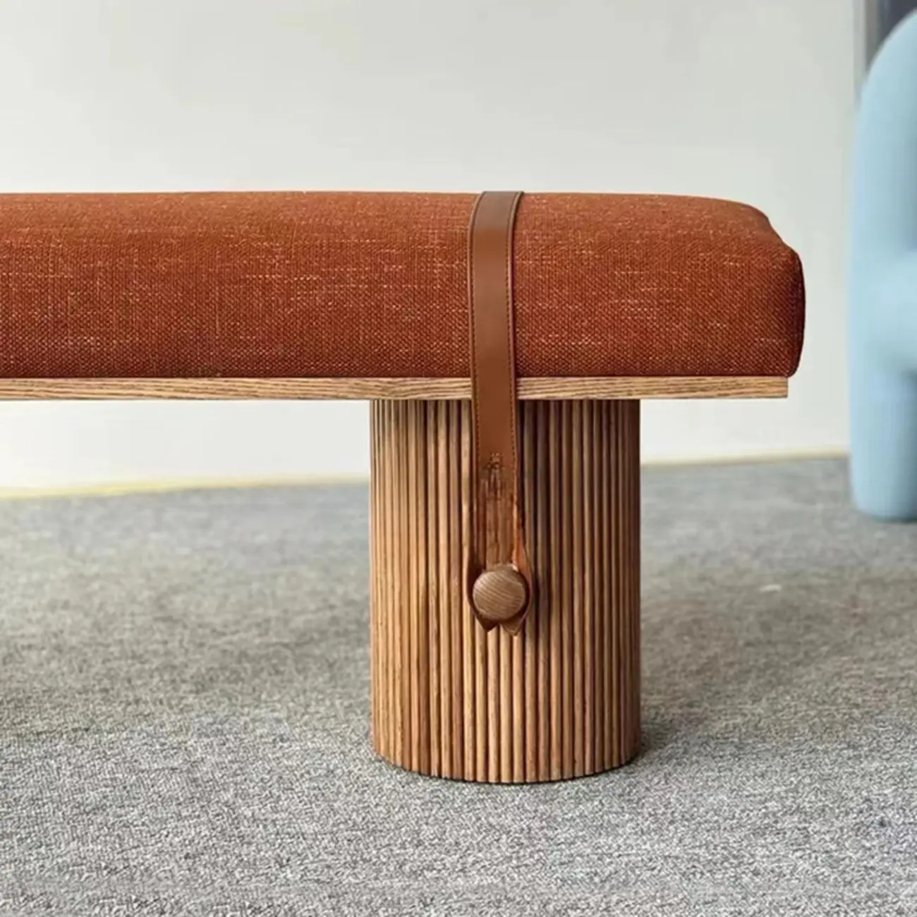 Mid-century Modern Orange Upholstered Wood Bedroom Bench Image - 9 | homeyfad