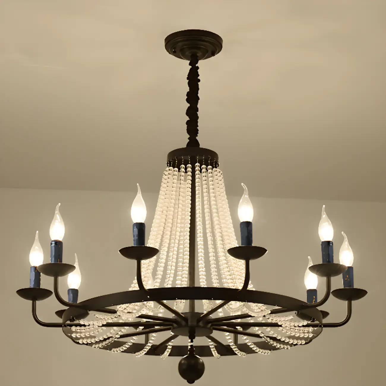 Elegant Black Crystal Beads Chandelier Candelabra Base Image - 5